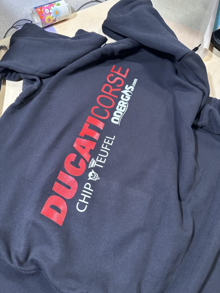 Vorhandener Ducati-Ärmel mit ergänztem Chipteufel-Schriftzug